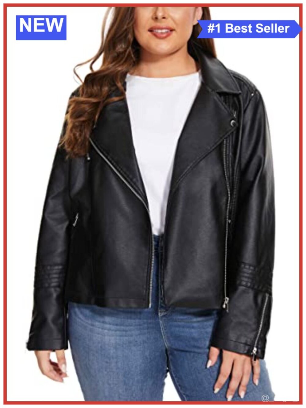 Faux Leather Jacket Zip Up Motorcycle Moto Biker Fitted Plus Size Coat
